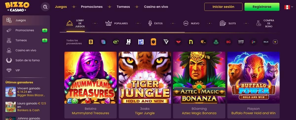 Catálogo de Bizzo Casino con más de cuatro mil emocionantes juegos disponibles