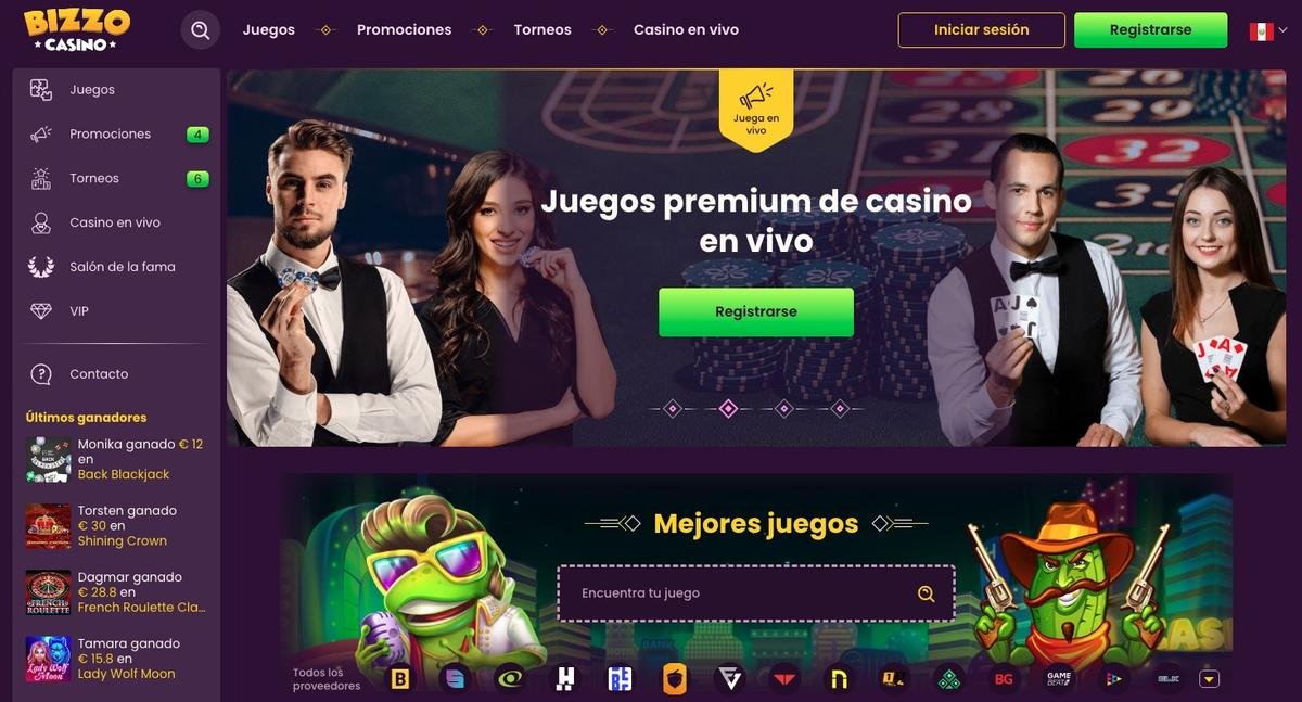 Lobby principal de Bizzo Casino con un entorno seguro y navegación intuitiva